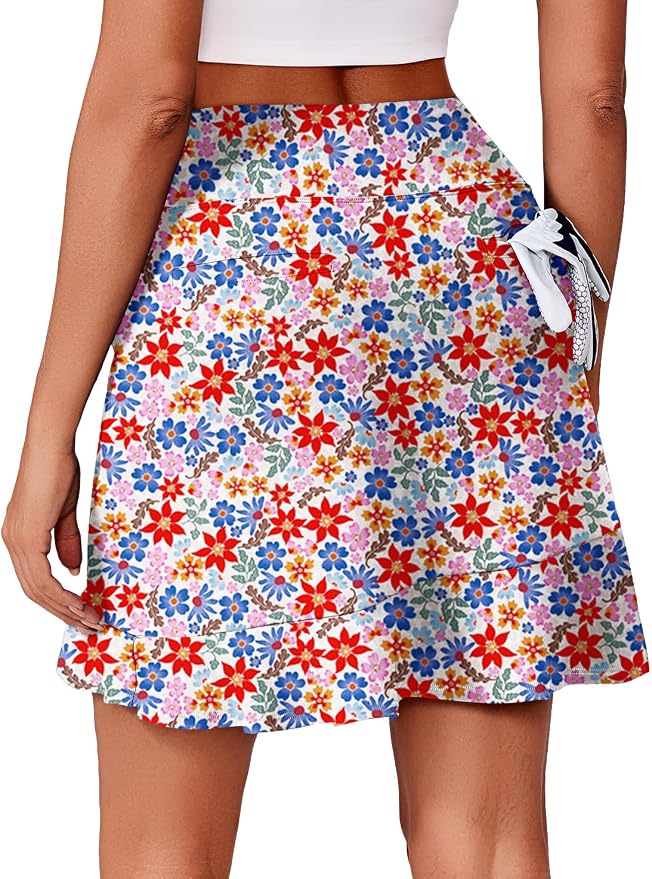 PINSPARK 18" Golf Skorts for Women with 6 Pockets Ruffle Athletic Skort | Above the Knee,High Waist,UPF 50+,4-way Stretch,Lightweight,Ruffle Hem,Tennis,Casual,Work,Pickleball