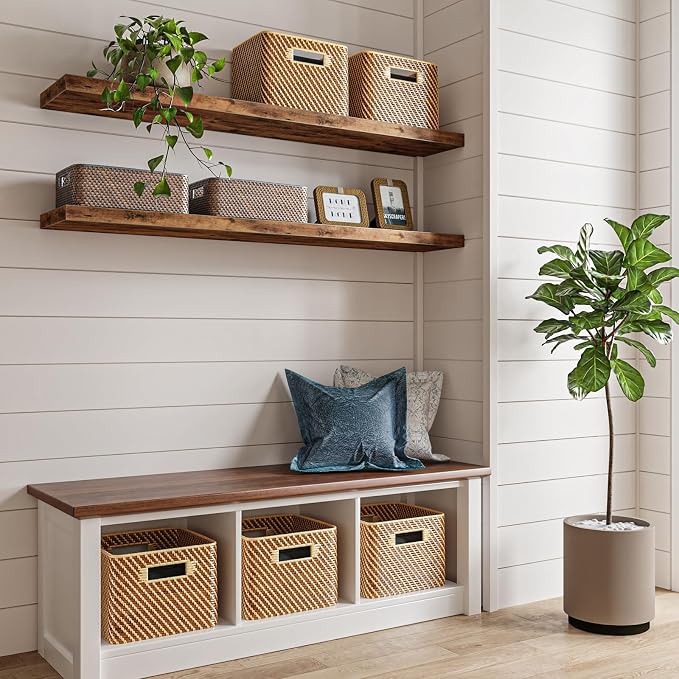 Fixwal Wood Floating Shelves for Wall, 47.2" Long Heavy Duty Wall Mounted Shelves for Living Room, Bedroom, Bathroom and Kitchen, Wall Shelves for Storage, Books, Room Decor (Rustic Brown, Set of 2)