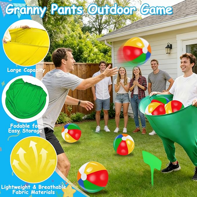 Granny Pants Yard Game, Granny Pants Party Game with Oversized Pants Bouncy Balls Ground Stakes Storage Bag and Air Pumps, Outdoor Tossing Games for Adults Family Carnival Party Reunion Gathering