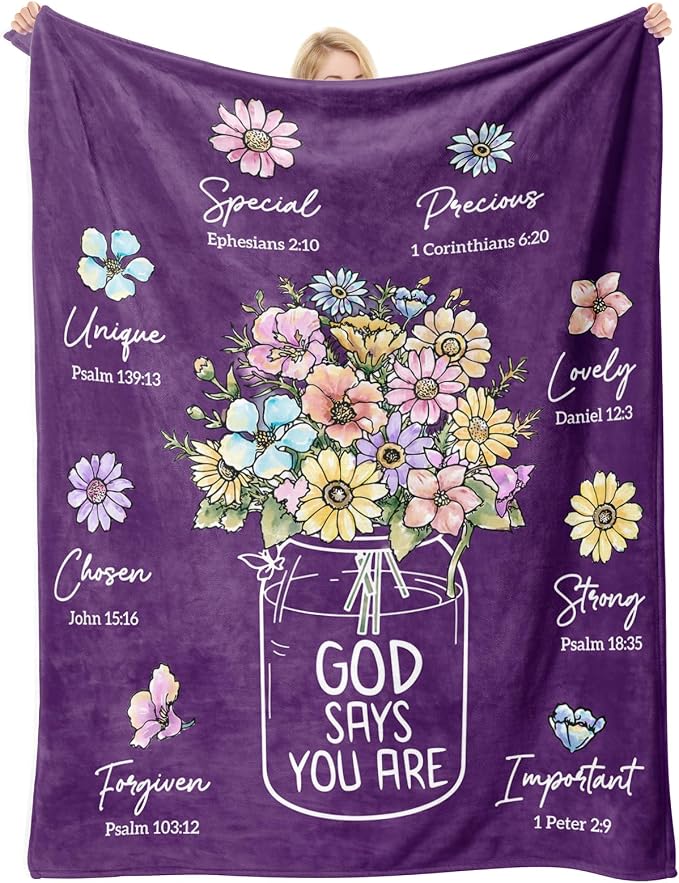 Christian Birthday Gifts for Women, Christmas Religious Gifts for Women | Baptism Religious Christmas Spiritual Gifts for Grandma Nana Mom Sister, Throw Blankets with Flowers, 60''x 50'', Deep Purple
