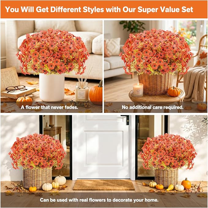 Artificial Flowers for Outdoor,Silk Flowers No Fade Fake Plastic Flowers Faux Plants for Outdoors Outside Front Porch Hanging Planter Window Box Garden Home Decoration,13 Pack Sunset Orange) | Silk Flowers Fake Plastic Flowers Faux Plants for Outside F...