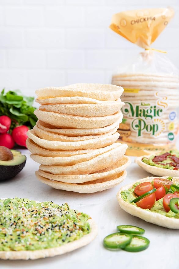 Kim's Magic Pop Freshly Popped Rice Cakes | Vegan | Chickpea Flavor | 12 Bags | 15 Cakes per Bag | Low Carb, Sugar Free, Fat Free, Natural, Multigrain Korean Snack | Easy Bread, Chip, Cracker Replacement