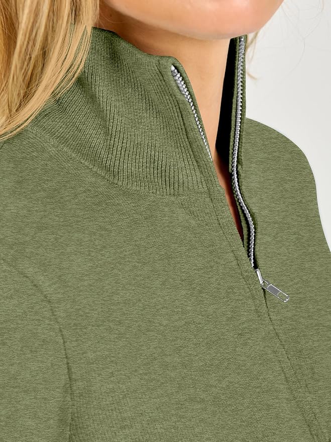 ANRABESS Women Quarter Zip Long Sleeve Fall Pullover Sweater | Soft Knit Fabric Medium Stretch, Business Casual Work Office, Travel Vacation, 2026 Trendy Fashion, Winter Cozy Outfits