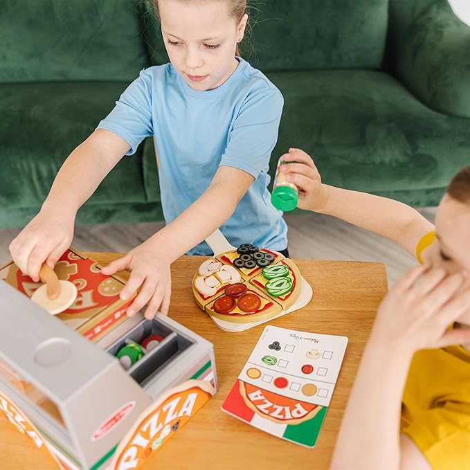 Melissa & Doug Top & Bake Wooden Pizza Counter Play Set with Play Food (41 Pcs) Preschool Toy Pizza, Wooden Food Set, Pretend Sets For Kids Ages 3+ - FSC-Certified - FSC Certified
