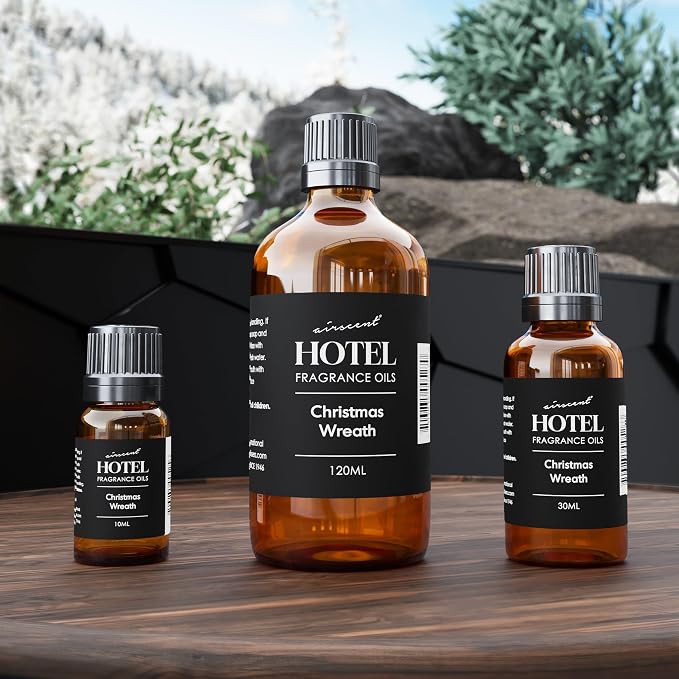 AirScent Christmas Wreath Holiday Diffuser Oil - Premium Holiday Fragrance Oil for Ultrasonic and Waterless Diffusers and Crafting - 500ml, 16.9 fl oz Glass Bottle - Balsam Fir Essential Oil
