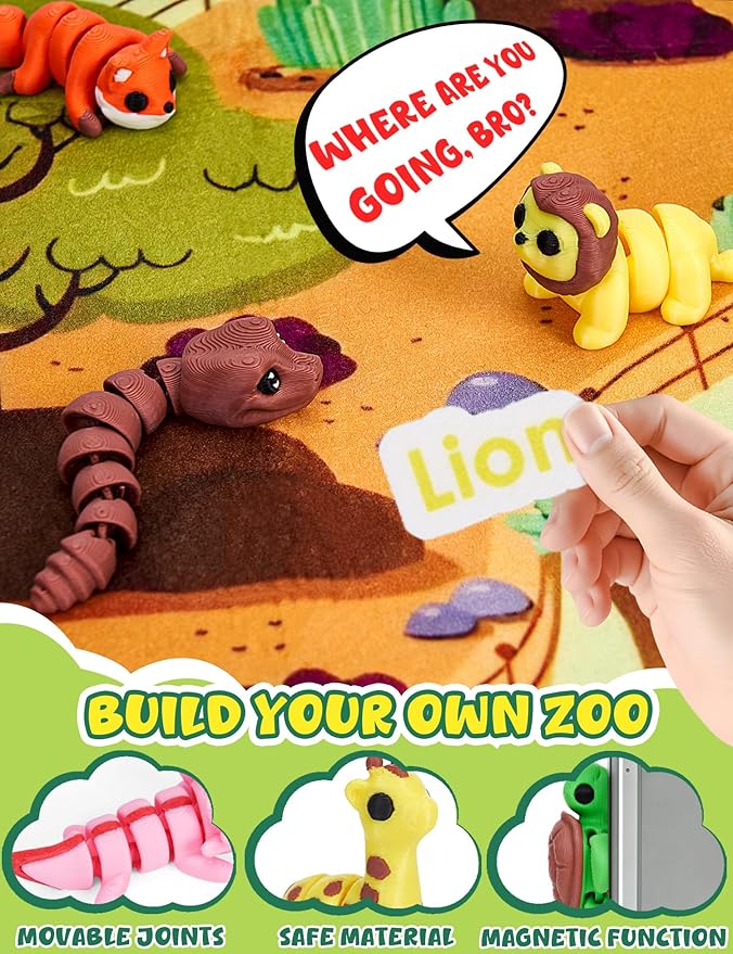 SHUWND MINI 3D Printed Zoo Animals Felt Story Board Set, 25Pcs Jungle Animals Toys, Thicker Flannel Board, Preschool Learning Toy, Interactive Storytelling Teaching 3D Printed Toys Play Activity Kits