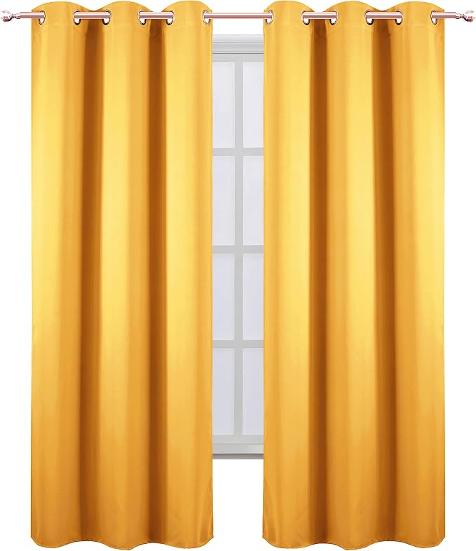 LEMOMO Yellow Blackout Curtains 34 x 84 Inches Long/Set of 2 Curtain Panels/Thermal Insulated Room Darkening Blackout Curtains for Bedroom