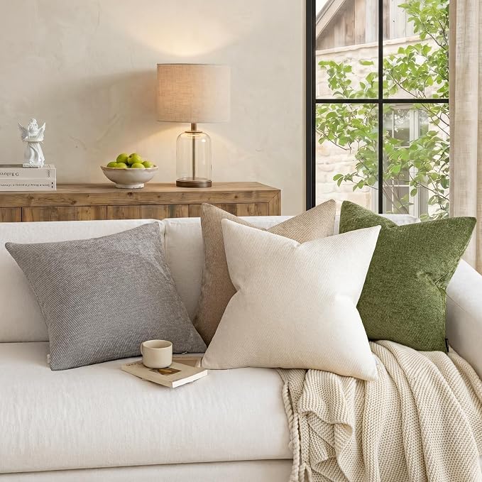 a moment Pack of 2 Christmas Decorative Chenille Throw Pillow Covers with Twill Cushion Covers for Sofa Living Room Couch Bed 22x22 Inch Moss Green