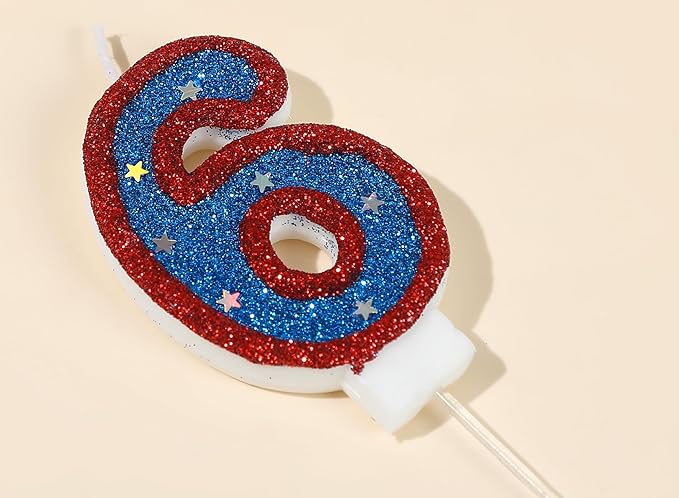 3D Number 6 Candle for Birthday Cake Boy Girl 6 Years Old Cake Topper, Blue Captain Hero 6 Birthday Candle Kid's Superheroes Theme Party Cake Decoration