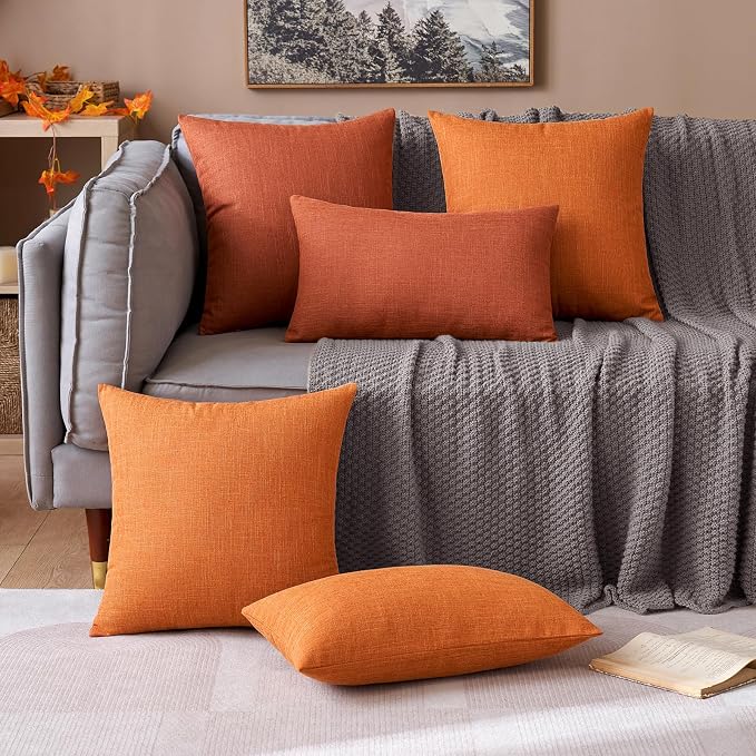 MIULEE Pack of 2 Decorative Linen Burlap Textured Pillow Covers Fall Farmhouse Boho Accent Pillowcases for Sofa Car Couch Bedroom Living Room Decor 18x18 Inch Rust
