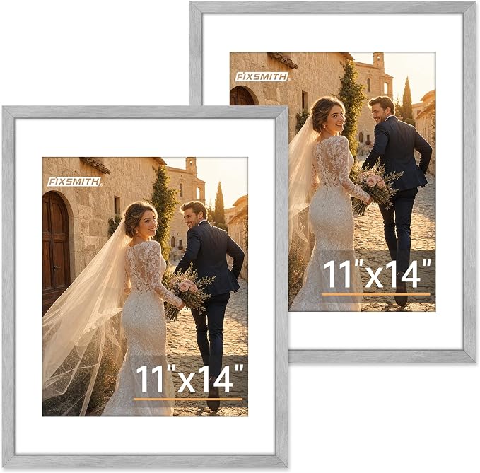 FIXSMITH 11x14 Picture Frame 2 Pack, Marble Gray Photo Frame with HD Plexiglass, Display Pictures 8x10 with Mat or 11x14 Without Mat, Marble Gray Picture Frames Collage Wall Decor, Gallary Wall Frame