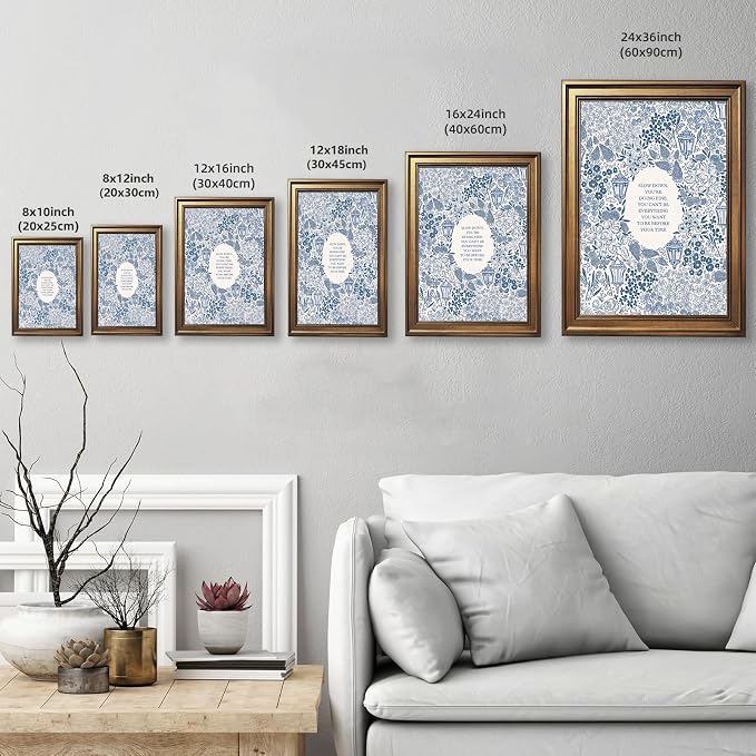 Slow Down You're Doing Fine Music Poster Motivational Song Lyric Blue Wall Art Vintage Positive Quote Daily Reminder Floral Canvas Print for Office Bedroom Home Decor 12x18inch Gold Framed