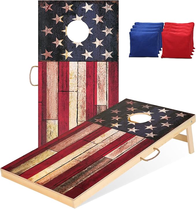 Sportdo 4x2 ft Solid Wood Cornhole Set with 8 Bean Bags, Regulation Size Cornhole Board Set for Adults, Cornhole Game Set for Tailgate Backyard Toss Games Indoor&Outdoor Activities