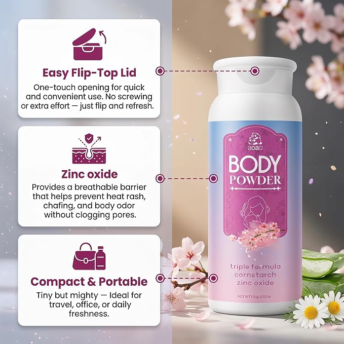 Body Powder for Women Fresh, Talc-Free Dusting Powder for Dryness, Soothing Aloe & Protect Zinc Oxide, Gentle Formula Sweat & Odor Control, Cornstarch Body Powder for Women Daily Freshness, 3.53oz