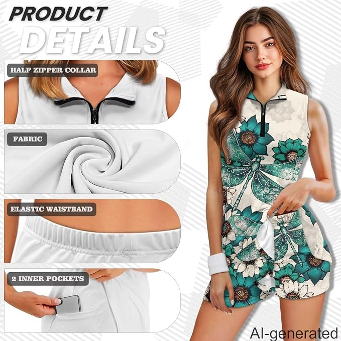 Golf Dress Tennis Dresses for Women with Built in Shorts and Pockets Sleeveless Athletic Dress Workout Dress