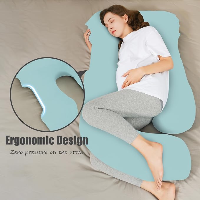 HIPHOP PANDA U-Shaped Pregnancy Pillow for Sleeping - Full Body Maternity Support Pillow with Cooling Removable Cover - Comfort for Back, Hips, Legs, Belly - 57 Inch for Pregnant Women, Ice Blue