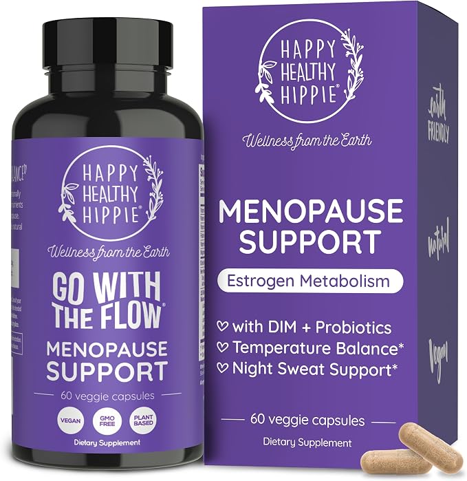 Happy Healthy Hippie Menopause Support for Women, DIM & Probiotics, 60 Ct | Supports Estrogen Metabolism for Hot Flashes & Night Sweats - 10 Billion CFU Probiotic with Dong Quai, 30 Servings