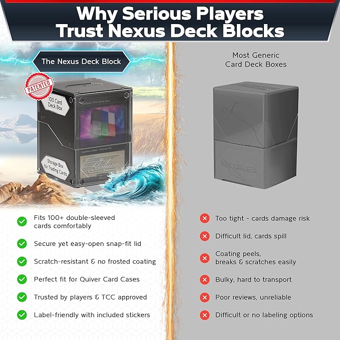 Quiver Time 360° Modular Nexus DeckBlock - Durable Stackable MTG Deck Box for Commander fits 100+ Cards | Stylish 100 Card Deck Box MTG | Interchangeable TCG Decks Boxes (1 pcs, Black)