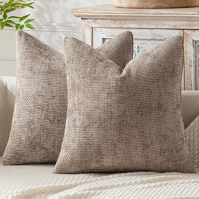 MIULEE Decorative Light Khaki Euro Sham Pillow Covers 24x24 Inch 2 Pack | Modern Boho Accent, Soft Chenille Pillow Covers, Farmhouse Cushion Cases for Home Decor Bed Sofa Living Room