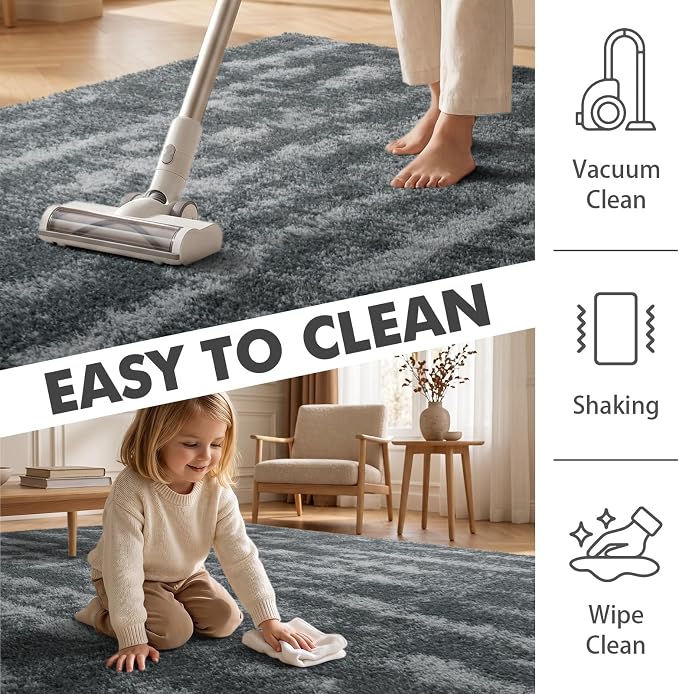 6x9 Ft Large Shag Rugs for Living Room Decor, Tie-Dyed Ultra Soft Fluffy Furry Area Rugs for Bedroom Indoor Floor, Aesthetic Carpet for Kids Home (Grey)