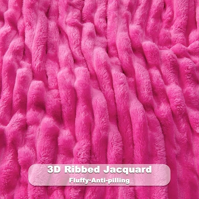 NEWCOSPLAY Super Soft Twin Blanket Hot Pink Premium Silky Flannel Fleece 3D Ribbed Jacquard Lightweight Bed Blanket All Season Use (Hot Pink Ribbed, Twin(60"x80"))