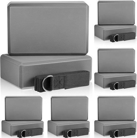 Meooeck 18 Pcs Yoga Blocks and Strap Set Include 12 EVA Foam Yoga Blocks Bulk 9"x6"x3" with 6 Adjustable 8 ft Straps D Ring Non Slip Props for Stretching Pilates Workout Studio Home Gym