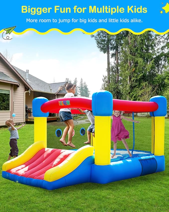 Inflatable Bounce House for Kids Ages 3-8 - Largest 6.7'x8.4' Jump Zone, Big Kids Bouncer Castle with Slide | Blower Included | Backyard Party & Birthday Gift