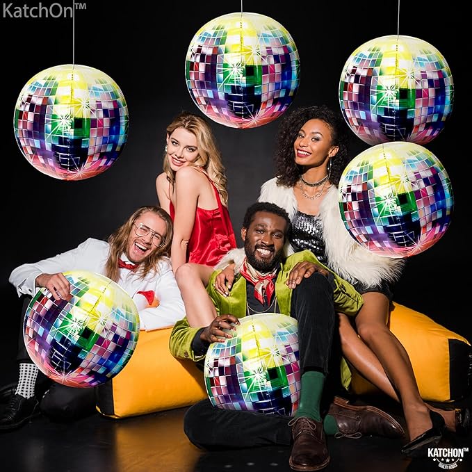 KatchOn Jumbo Disco Ball Balloons - 22 Inch, Pack of 6 | Disco Balloons for 70s, 80s, 90s Parties & Bachelorette Decorations, Multicolor | Birthday Party Decorations