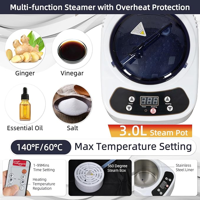 BOCHPOWER Portable Sauna Box, 3.0L Steamer, Remote Control, Folding Chair, 9 Levels (Full Size)