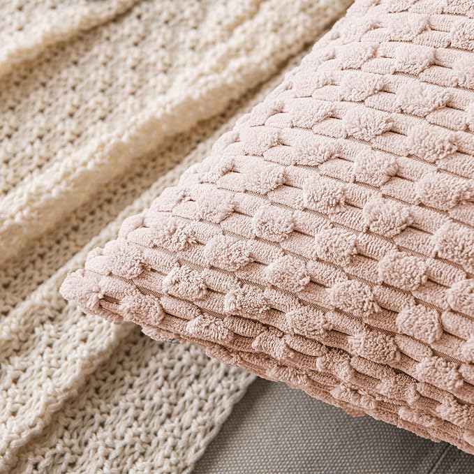 MIULEE Decorative Throw Pillow Covers 18x18 Pink Textured Corduroy | Pack of 2 Striped Pillow Covers Modern Farmhouse Home Decor for Couch Bed Sofa Living Room