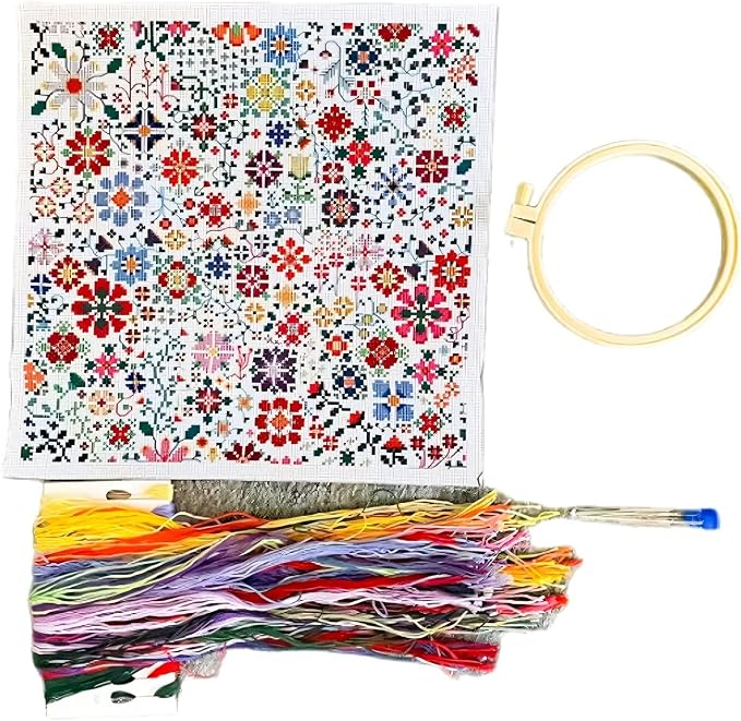 Xanorrg Giftable Florals Crosses Stitching Set Featuring Pattern Guide for Stress Relief Decor Home Decoration Stitching Set