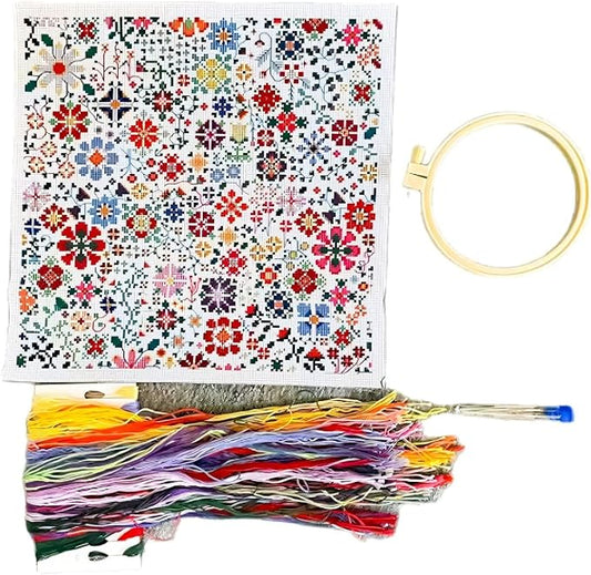 Giftable Florals Crosses Stitching Set Featuring Pattern Guide for Stress Relief Decor Home Decoration Stitching Set