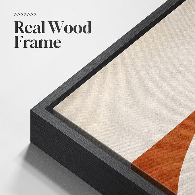 Large Framed Neutral Abstract Wall Art for Living Room, 3 Piece Modern Canvas Prints Paintings Artwork for Walls, Minimalist Beige Orange Block Pictures for Hallway Dining Bedroom Wall Decor 24x36 In