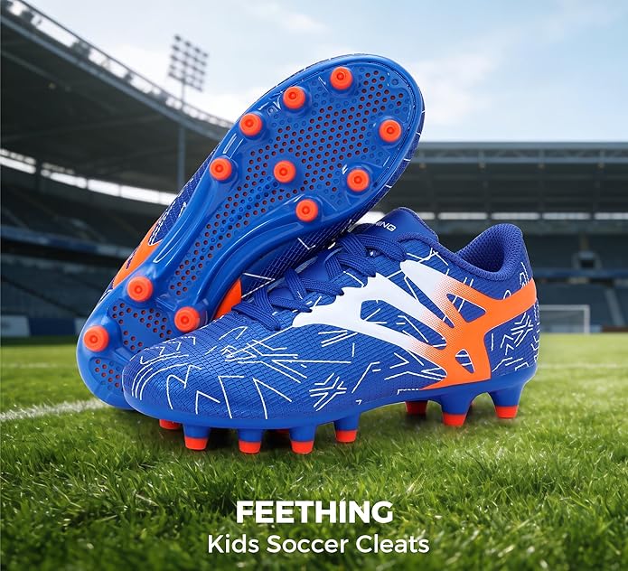 Kids Soccer Cleats Firm Ground - Lightweight Breathable Football Shoes for Boys Girls Youth Outdoor Training on Natural Grass