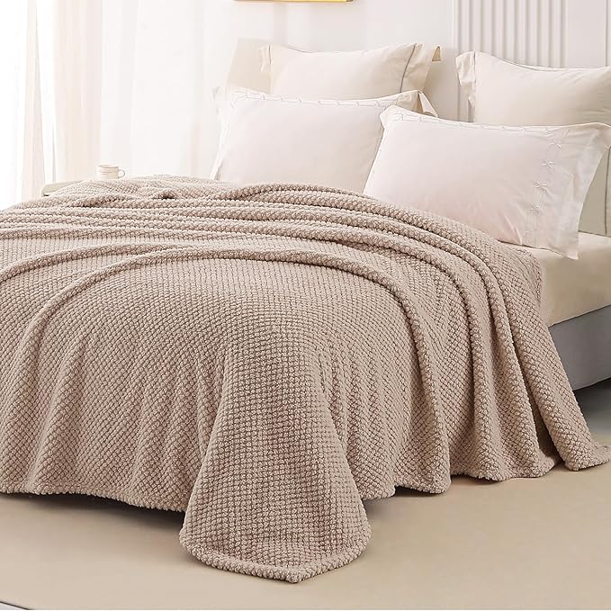 Whale Flotilla Soft Fleece King Size Bed Blanket, Camel | 90x104 Inch, Suitable for Bed, Fluffy Fuzzy Jacquard Blankets for All Season, Lightweight and Cozy