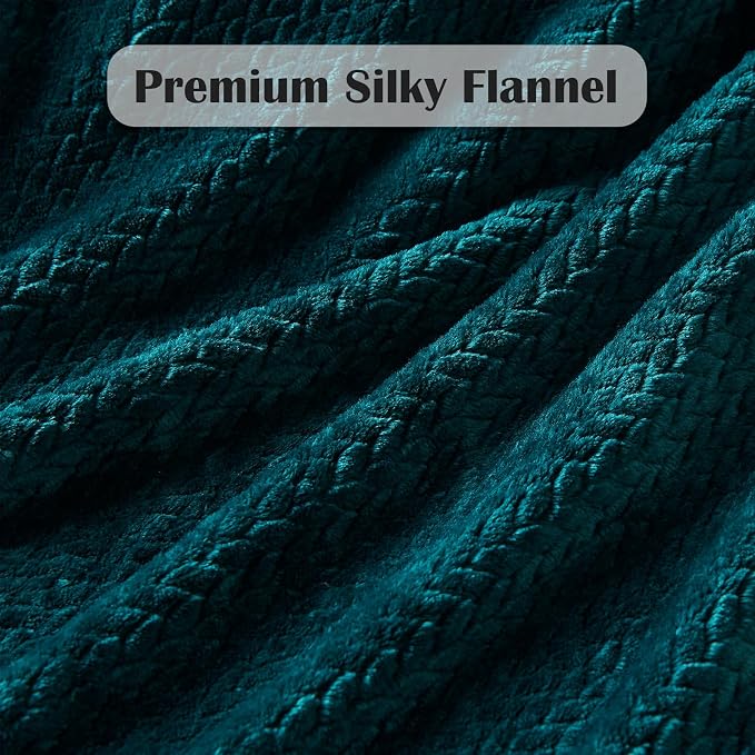 NEWCOSPLAY Fleece Leaves Pattern Queen Blanket, Dark Teal, 90"x90" | Super Soft Throw Blanket, Lightweight Cozy Bed Sofa Blanket, Premium Silky Flannel Fleece, Travel Blanket for All Season Use