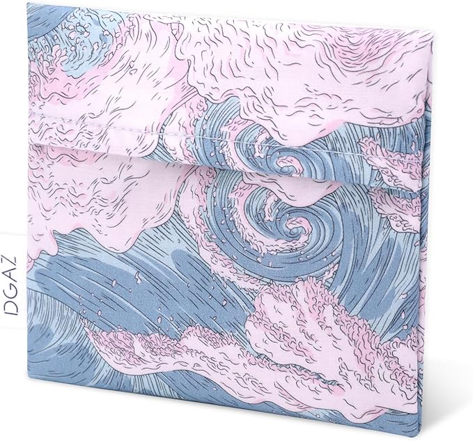 DGAZ Sanitary Napkin Storage Bag, Period Bag for Teen Aged Girls, Portable Period Bag for Panty Liners/Menstrual Cup/Small Tampons，Mini Makeup Bag for Purse(Sea and Waves)