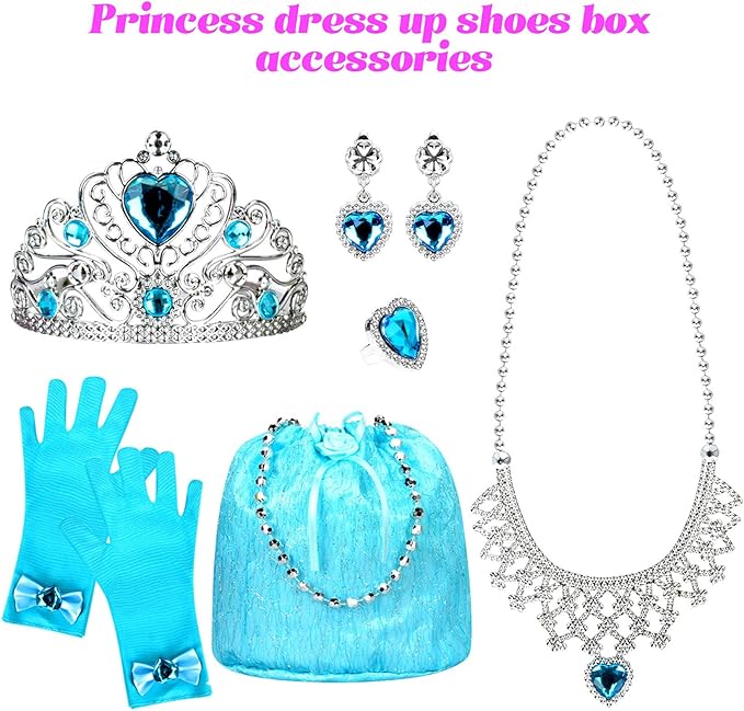 Princess Dress Up Shoes Set, Girls Role Play Dress Up Toys, Toddler Pretend Jewelry Boutique Kit Gift Set for Little Girls Aged 3-6 Years Old, 4 Pairs of Shoes Kit Include Princess Accessories