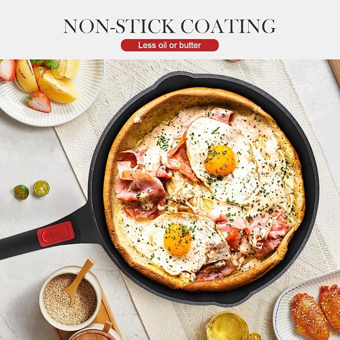 Small Frying Pan Nonstick, 8 Inch Non Stick Egg Skillet, Omelette Pan Non Toxic, Mini Pans for Cooking, Induction Cookware, Compatible with All Stoves, Detachable Handle, Oven Safe, Red