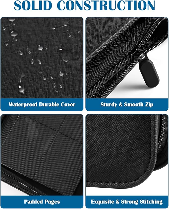 4 Pocket Top Loader Binder for 144 Toploaders, Side Loading Toploader Binder for 3 x 4'' Rigid Cards with Zipper Closure, PU Leather Ringless 2x2 Card Binder for MTG/TCG/Sports/Games, Blue
