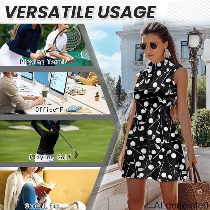 Golf Dress Tennis Dresses for Women with Built in Shorts and Pockets Sleeveless Athletic Dress Workout Dress