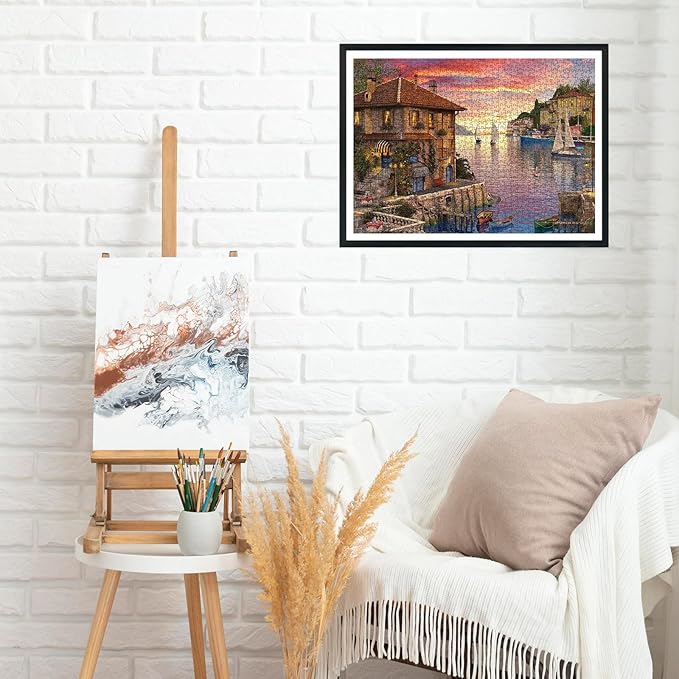 Puzzles for Adults 1000 Pieces Mediterranean Harbor Jigsaw Puzzles Environmentally Friendly No Odor Challenging Educational Fun Family Holiday Activities Games Toys Gifts, Finished Size 27" x 20"