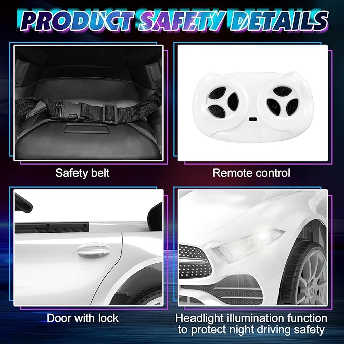 12V Kids Ride On Car with 2.4G Remote Control,Battery Powered Electric Car Ride On Vehicle Double Doors, Safety Belt,LED Light (SC-White)