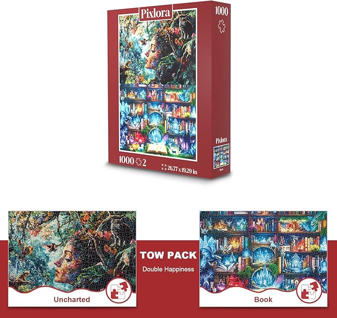 Puzzles for Adults 1000 Pieces, 2 Pack Fantasy Jigsaw Puzzles, Magic Book Theme, 2000 Piece Puzzle Challenging Puzzles for Game Night, Ideal Gift for Adults