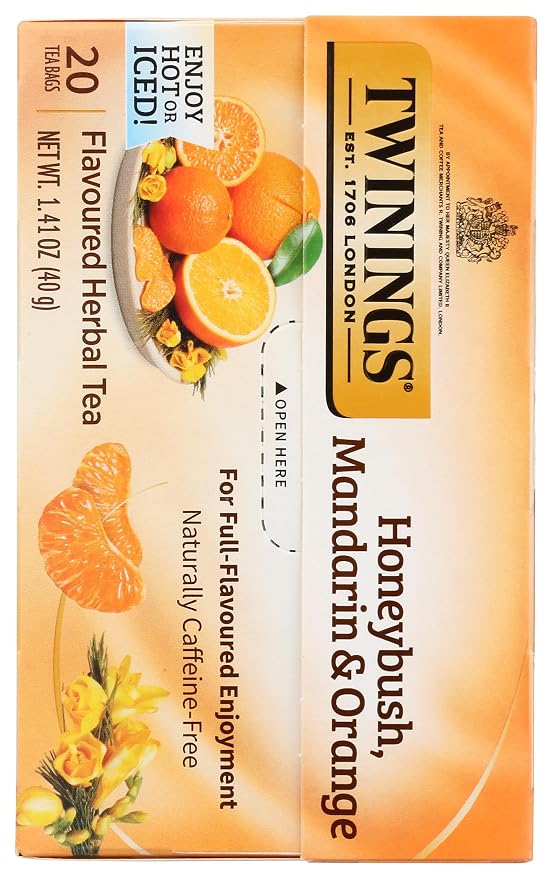 Twinings Honeybush, Mandarin, & Orange Herbal Tea Individually Wrapped Bags, 20 Count (Pack of 1), Naturally Caffeine-Free, Enjoy Hot or Iced, 20 Teabags