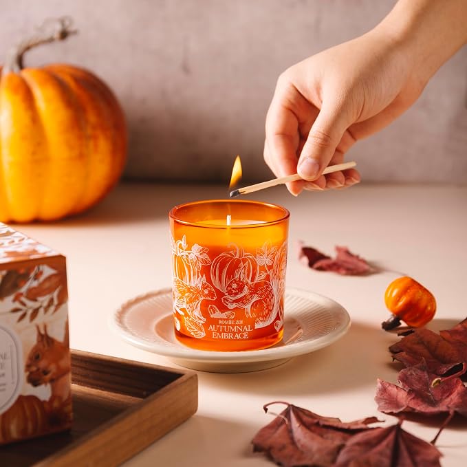 ROMIIE ZOI Fall Scented Candle - Autumn Embrace - 6oz Soy Wax Candle with Cozy Autumn Aroma - Seasonal Home Decor Gift for Women and Men