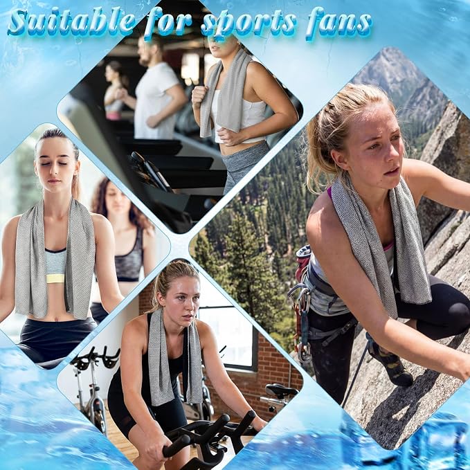 Honoson 20 Pcs Cooling Towels for Neck and Face, 47"x12" Sports Breathable Ice Towels Microfiber Chilly Sweat Rags with Portable Bottle for Gym Golf Athletes Yoga Workout Hot Weather (Light Gray)