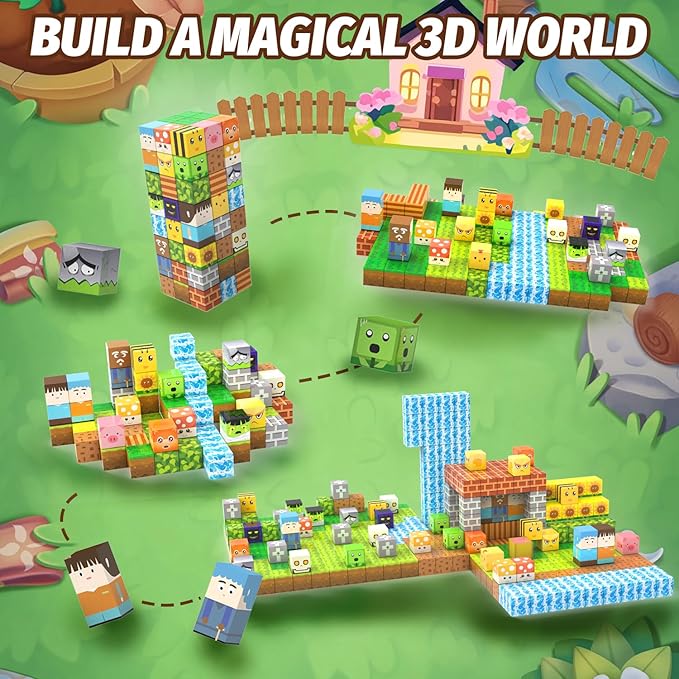 Magnetic Blocks Building Toys for Kids, 100PCS 1inch Magnet Cubes with Zombie Theme, Stacking Magnet Construction Tiles Toy Birthday Gifts for Boys Girls Age 3+ Years Old.