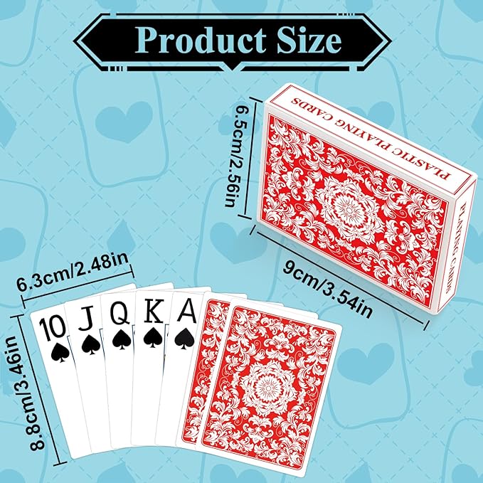 Plastic Playing Cards Waterproof Cards Poker Card 2 Pack Playing Card Large Print for Adults Seniors, Deck of Card Set Poker Cards for Beach Trip Pool Party Games (Red)