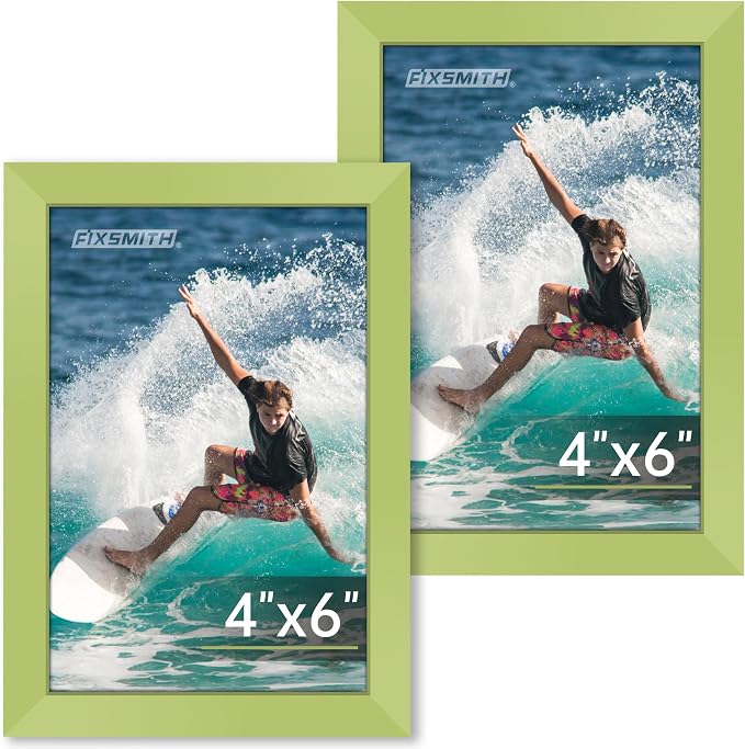 FIXSMITH 4x6 Picture Frame Set of 2, Green Photo Frame 4x6 with HD Plexiglass, Brown Picture Frames Collage for Tabletop or Wall Display
